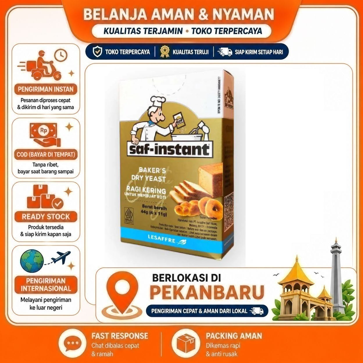 [SDW] pekanbaru/4 Saset Saf-instant Baker's Dry Yeast Ragi Kering Membuat Roti Bahan Baking Kue Cake