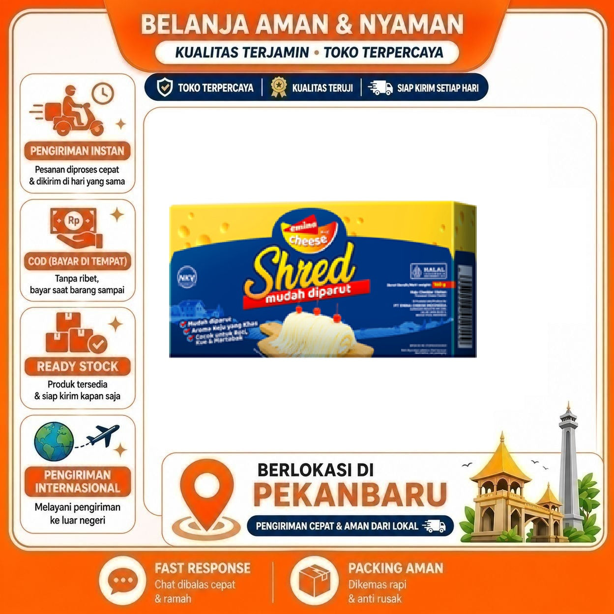 [SDW] pekanbaru/160 Gram Emina Shred Keju Mudah Diparut Halal Tekstur Lembut Praktis Untuk Masakan
