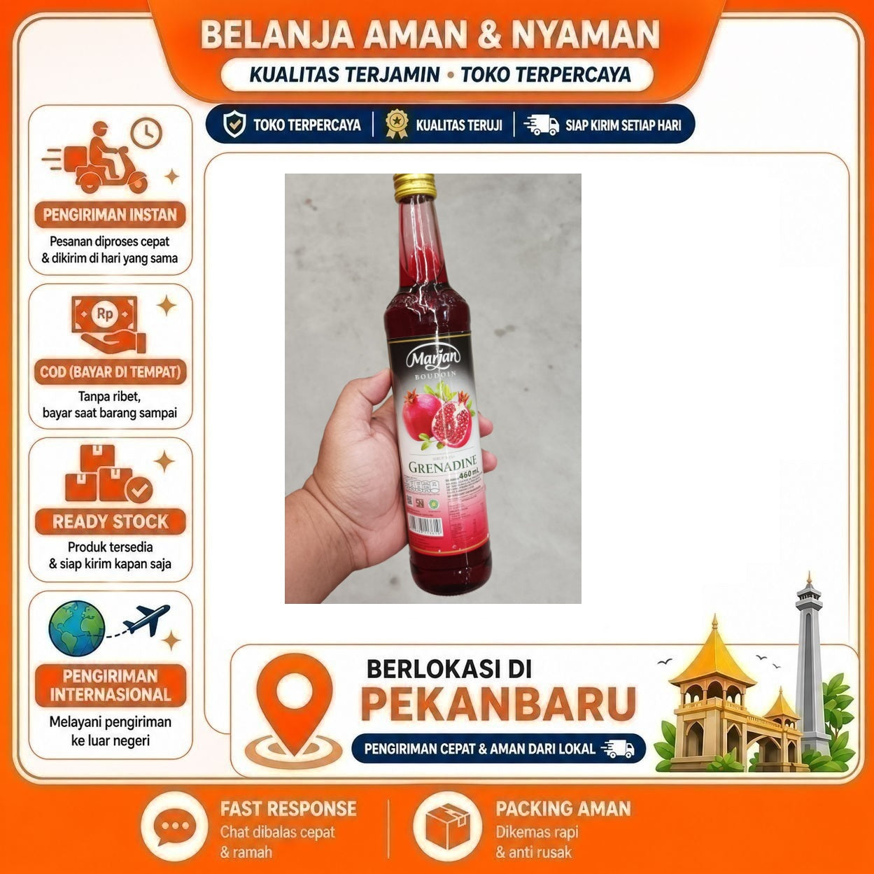 [SDW] pekanbaru/460ml Marjan Boudoin Sirup Rasa Grenadine Buah Delima Syrup Bahan Minuman Halal Enak