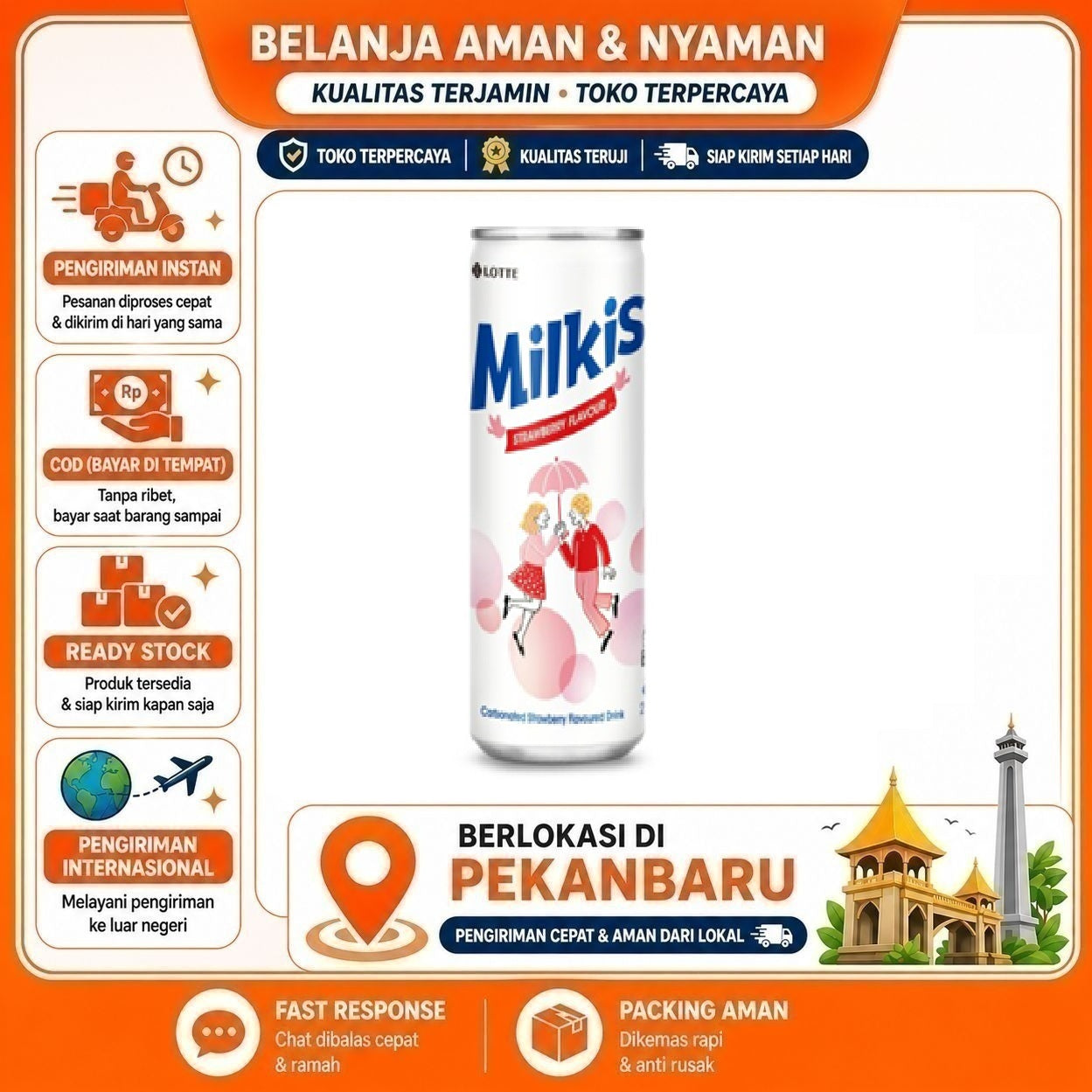 [SDW] pekanbaru/250ml Lotte Milkis Strawberry Carbonated Flavoured Drink Minuman Bersoda Stroberi
