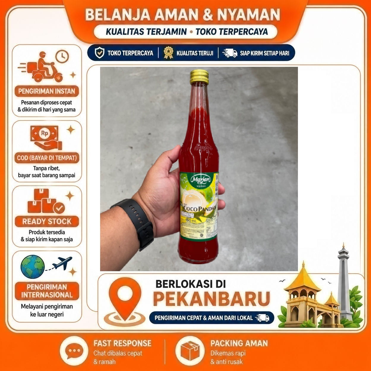 [SDW] pekanbaru/400ml Marjan Squash Sirup Rasa Buah Coco Pandan Bahan Minuman Syrup Cocopandan Halal