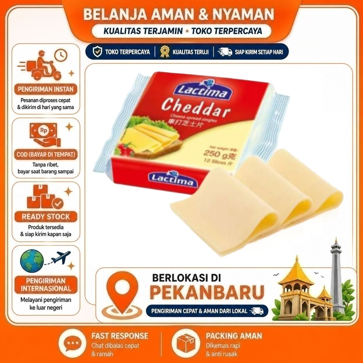[SDW] pekanbaru/250 gr Lactima Cheddar Spread Singles Processed Cheese Slice Potongan Keju Olahan