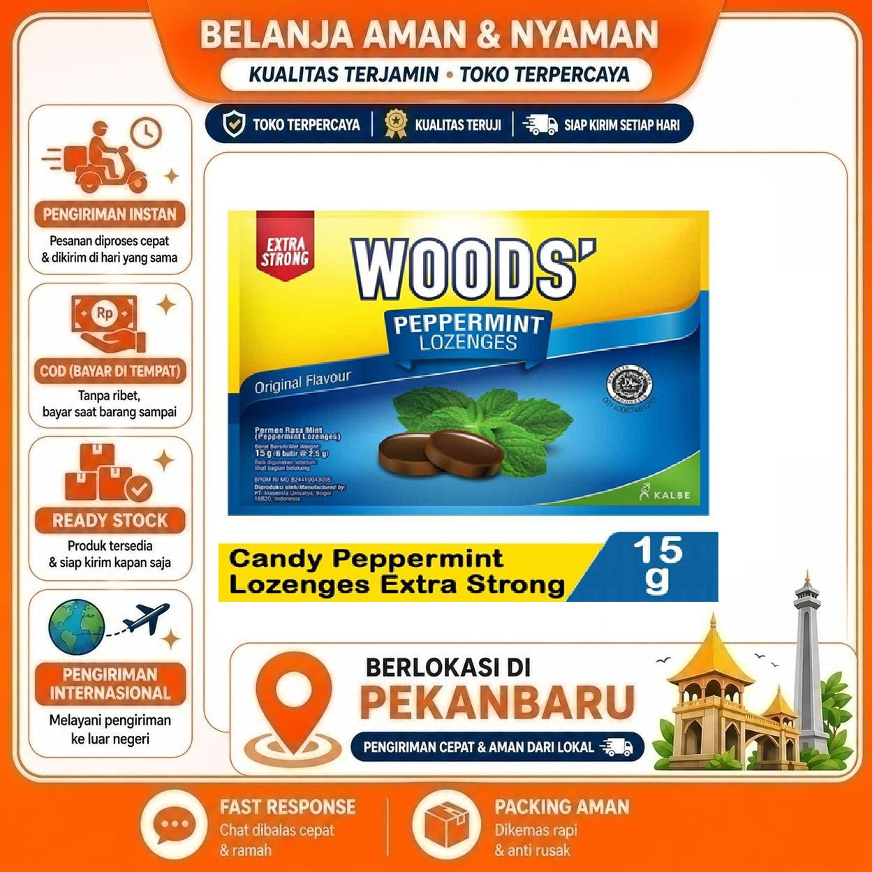 [SDW] pekanbaru/Wood's Peppermint Lozenges Original Flavour Extra Strong Permen Rasa Mint Segar