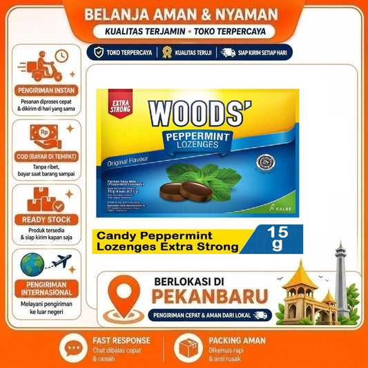 Pekanbaru Wood's Peppermint Lozenges Original Flavour Extra Strong Permen Rasa Mint Segar