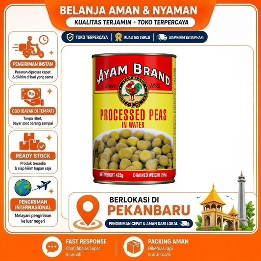 Pekanbaru 425 Gram Ayam Brand Kacang Polong Dalam Air Processed Peas Kemasang Kaleng Halal
