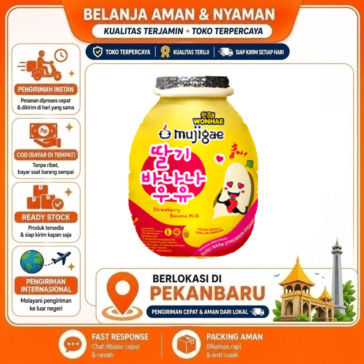 [SDW] pekanbaru/250ml Mujigae Banana Milk Strawberry Flavour Minuman Susu Rasa Buah Stroberi Halal