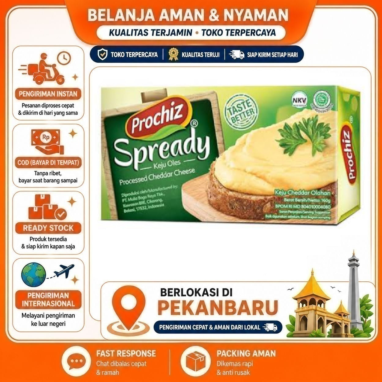 [SDW] pekanbaru/160 Gram Prochiz Spready Cheddar Cheese Processed Taste Better Keju Cedar Olahan