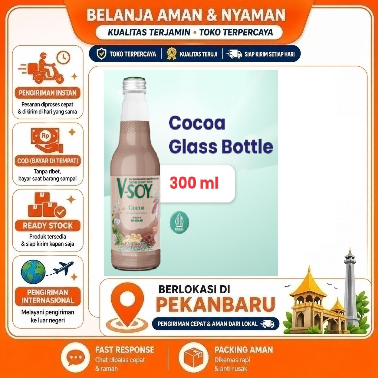 [SDW] pekanbaru/300ml V-soy Cocoa Soya Bean Milk Minuman Susu Non-Dairy Kacang Kedelai Soybean Halal