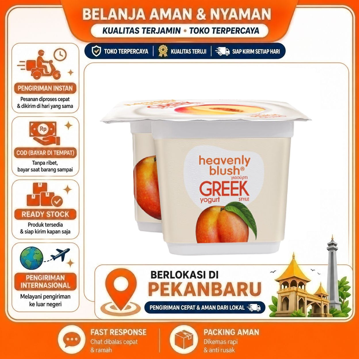 [SDW] pekanbaru/100 gr Heavenly Blush Greek Style Yogurt Peach Flavor Yoghurt Rasa Buah Persik Halal