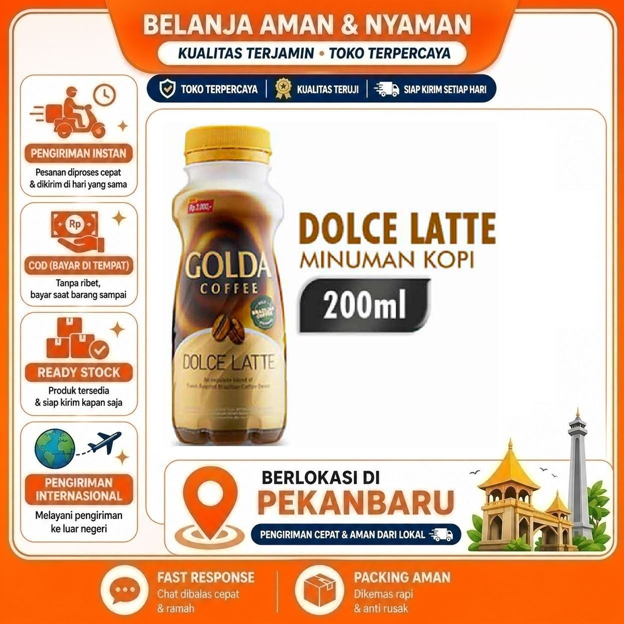 [SDW] pekanbaru/200ml Golda Coffee Dolce Latte Minuman Kopi Kemasan Botol Plastik Plastic Bottle