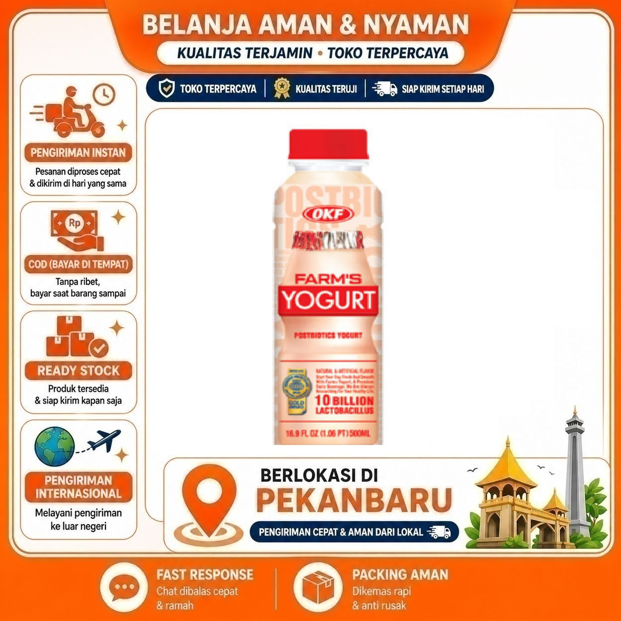 [SDW] pekanbaru/500ml OKF Farm's Yogurt Drink Original Flavor Minuman Kemasan Botol Plastik Bottle