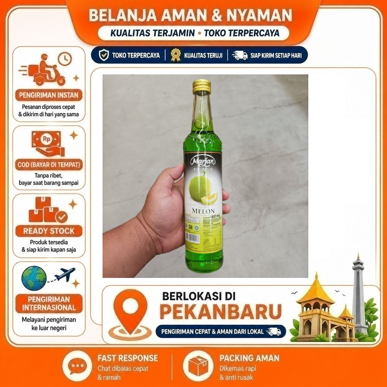 [SDW] pekanbaru/460ml Marjan Boudoin Melon Sirup Minuman Mix Drink Syrup Kemasan Botol Kaca Halal