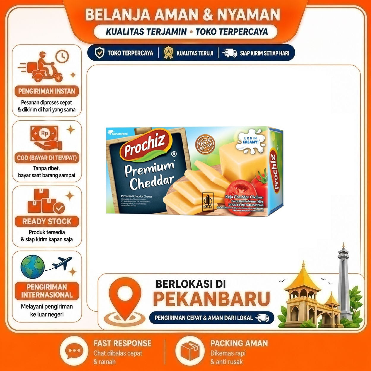 [SDW] pekanbaru/160 Gram Prochiz Premium Cheddar Keju Cedar Olahan Processed Taste Better Halal 160g