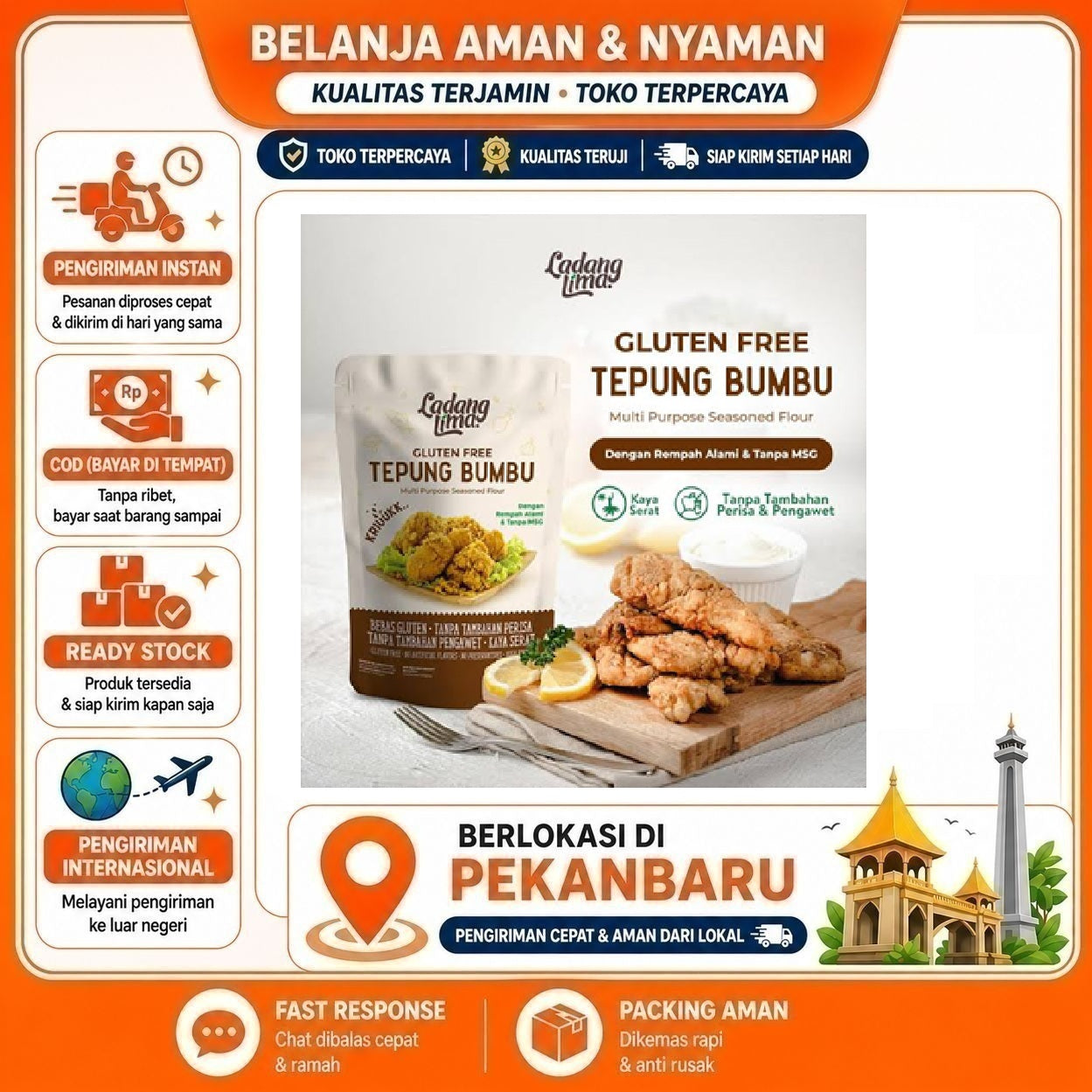 [SDW] pekanbaru/150 Gram Ladang Lima Tepung Bumbu Serbaguna Bebas Gluten Free Seasoned Flour Halal