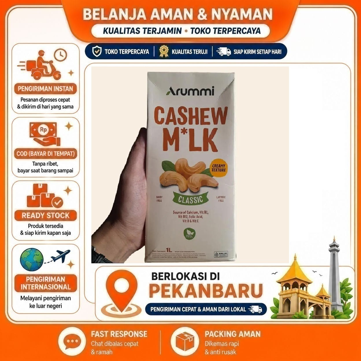 [SDW] pekanbaru/1 Liter Arummi Cashew Milk Classic Minuman Susu Kacang Mede Rendah Lemak Gula Sehat
