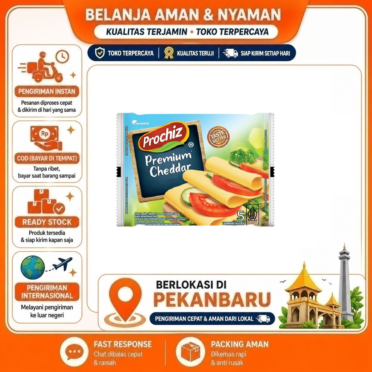 [SDW] pekanbaru/5 Lembar Prochiz Premium Cheddar Cheese Processed Taste Better Keju Cedar Pekanbaru