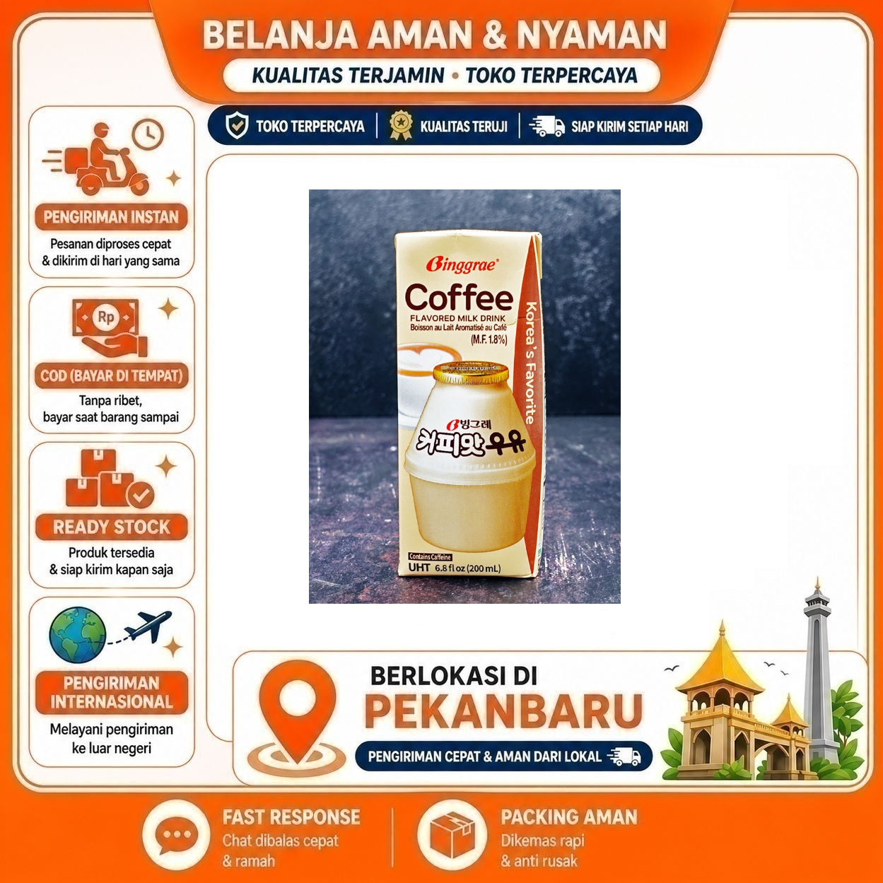 [SDW] pekanbaru/200ml Binggrae Coffee Flavored Milk Drink Minuman Susu UHT Rasa Kopi Korea Halal