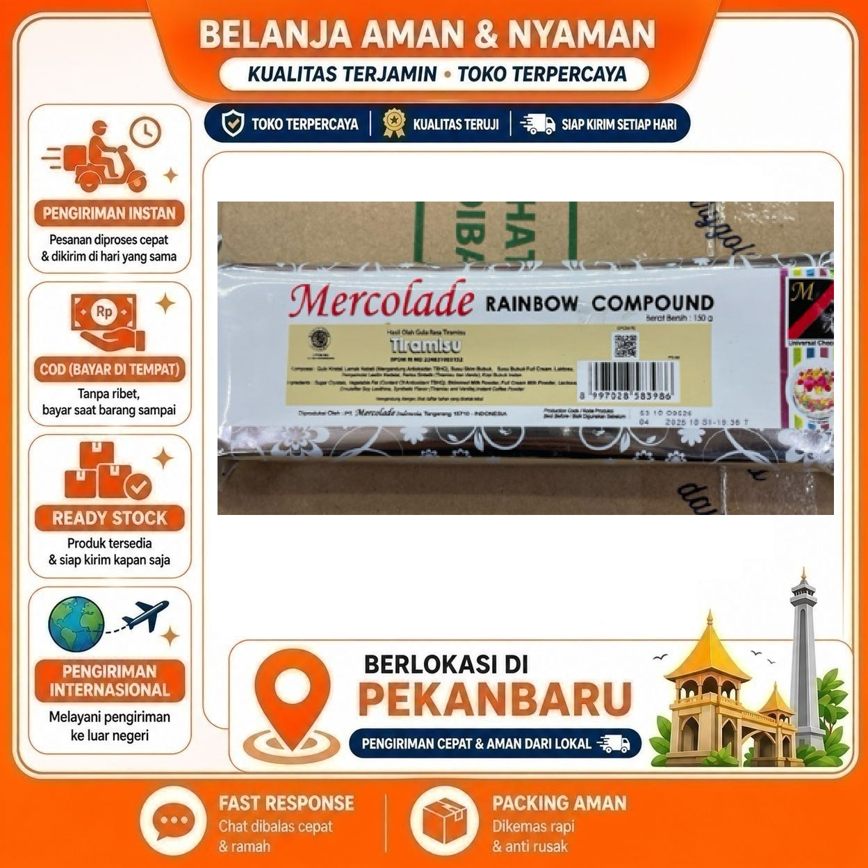 [SDW] pekanbaru/150 Gram Mercolade Tiramisu Rainbow Compound Bahan Dekorasi Kue Baking Cake Halal