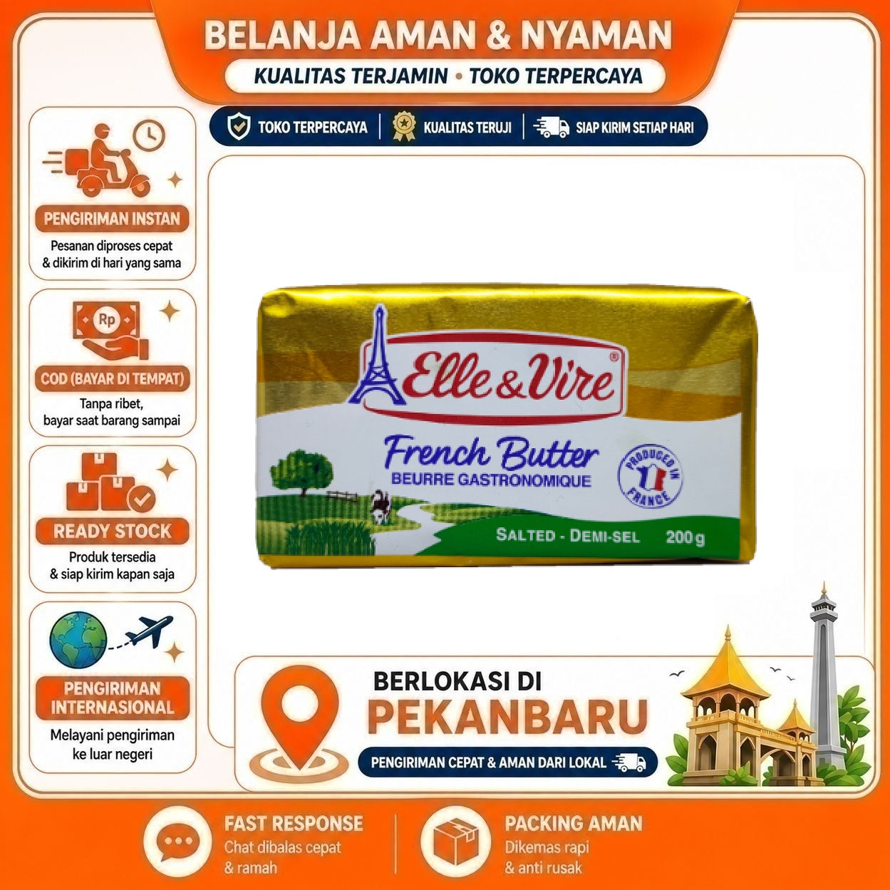 [SDW] pekanbaru/200 gr Elle & Vire Salted French Butter Beurre Gastronomique Mentega Asin Bahan Kue