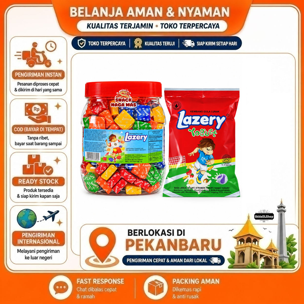 Permen Lazery Yogurt Flavoured Candy / Kembang Gula Lunak Campuran Sugus Rasa Stroberi, Jeruk, Nanas