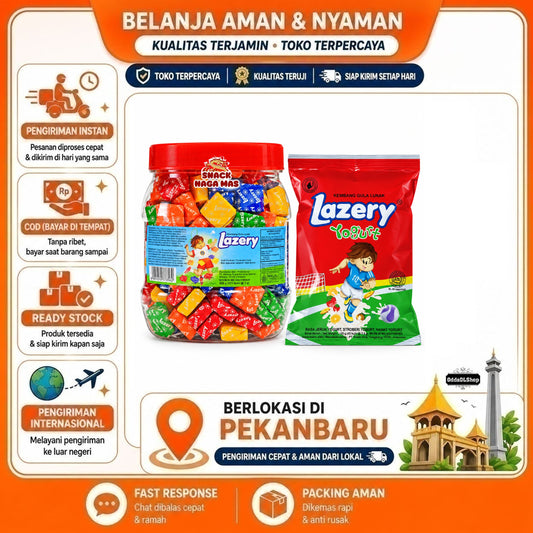 Permen Lazery Yogurt Flavoured Candy / Kembang Gula Lunak Campuran Sugus Rasa Stroberi, Jeruk, Nanas