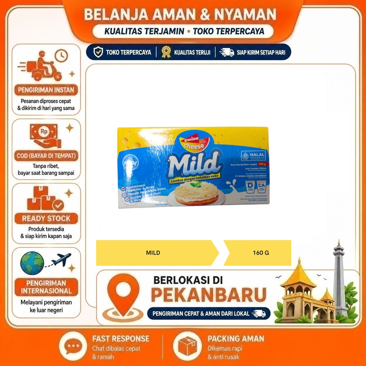 [SDW] pekanbaru/160 Gram Emina Mild Cheese Lembut Dengan Susu Keju Halal Mudah Diserut Bahan Makanan