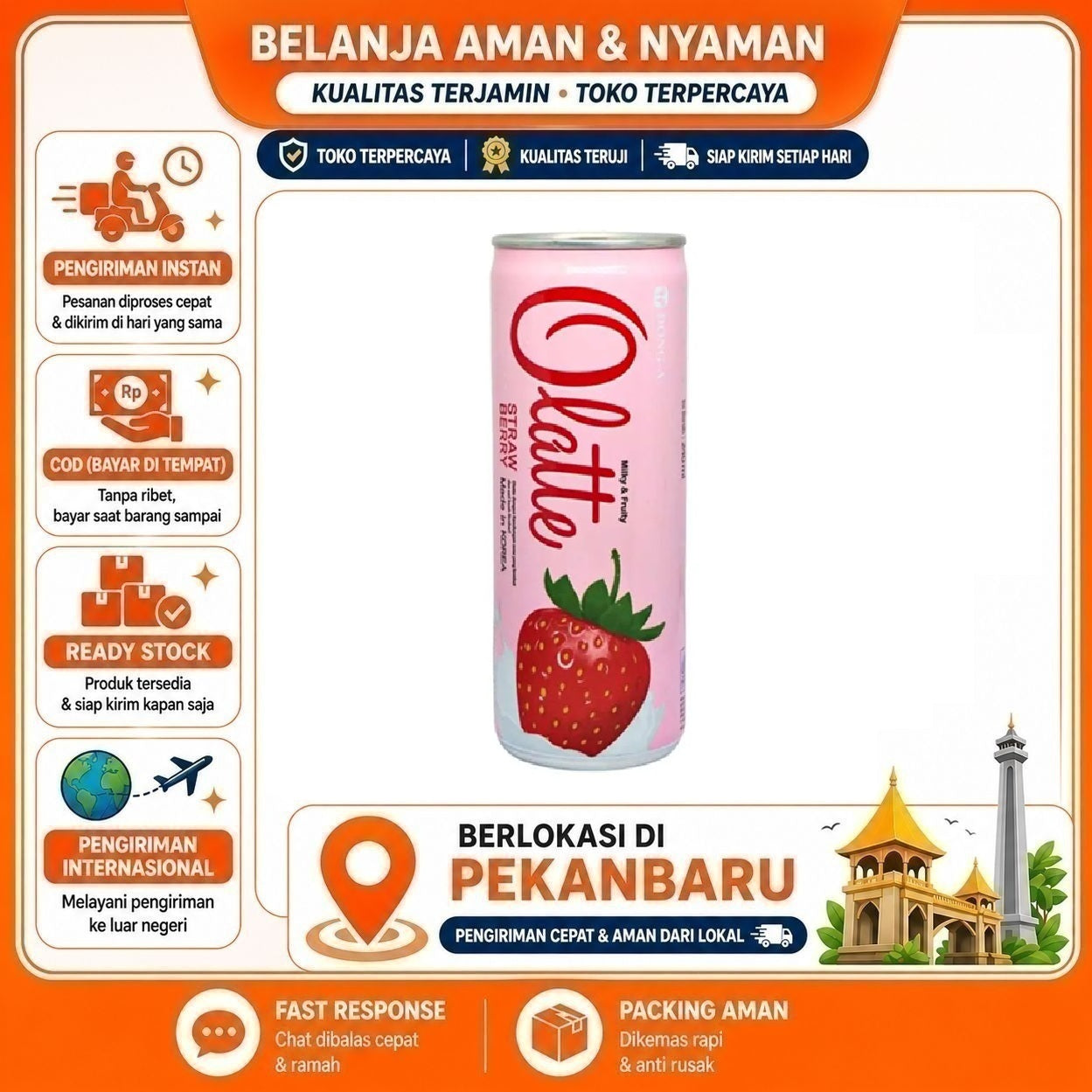 [SDW] pekanbaru/240ml Olatte Milky & Fruity Strawberry Fruit Milk Flavor Minuman Susu Stroberi Halal