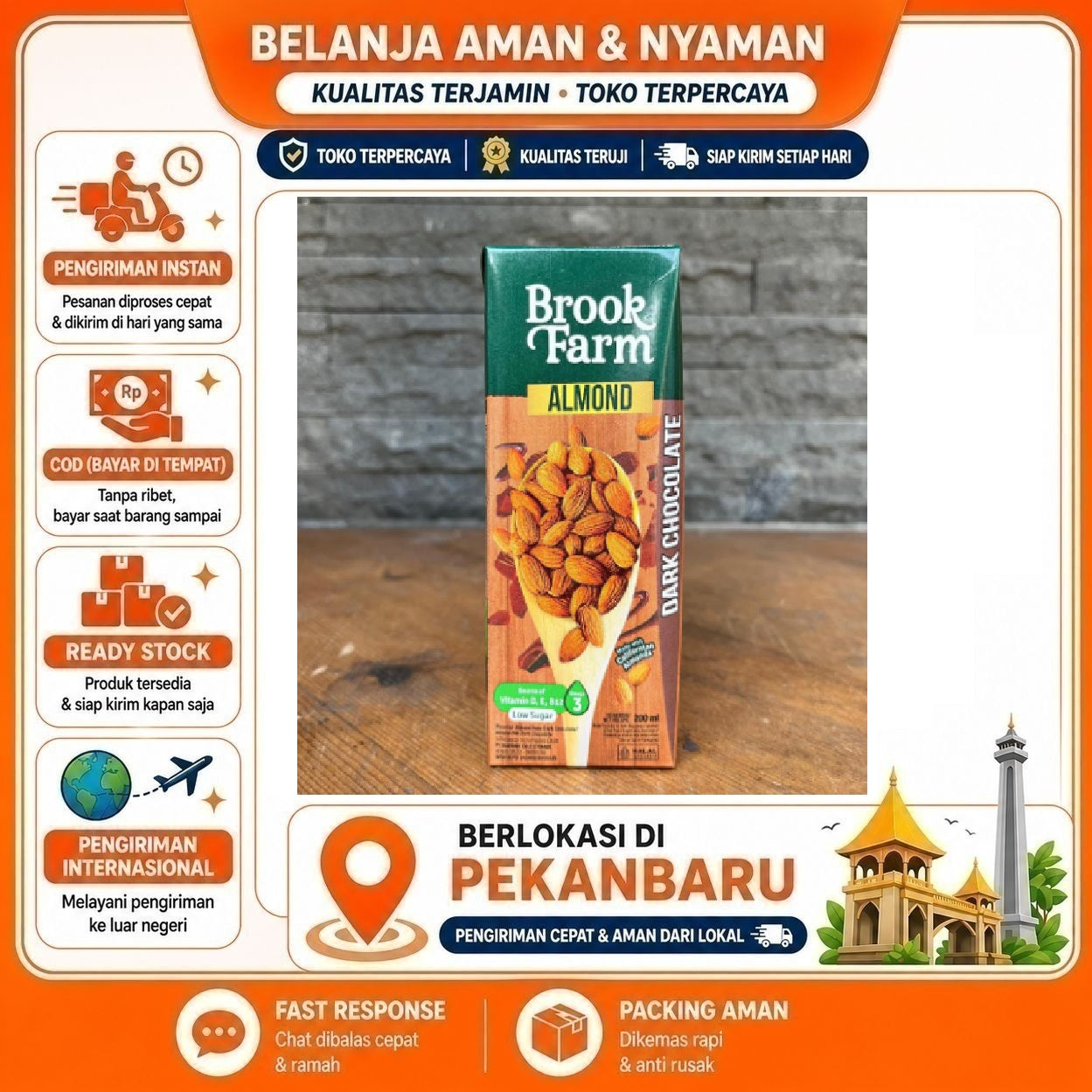 [SDW] pekanbaru/200ml Brookfarm Almond Dark Chocolate Flavor Susu UHT Kacang Rasa Coklat Hitam Halal