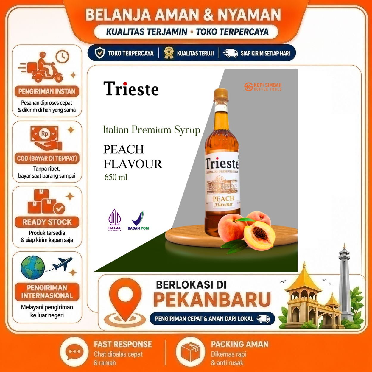 [SDW] pekanbaru/650ml Trieste Peach Flavour The Italian Premium Syrup Sirup Minuman Persik Halal