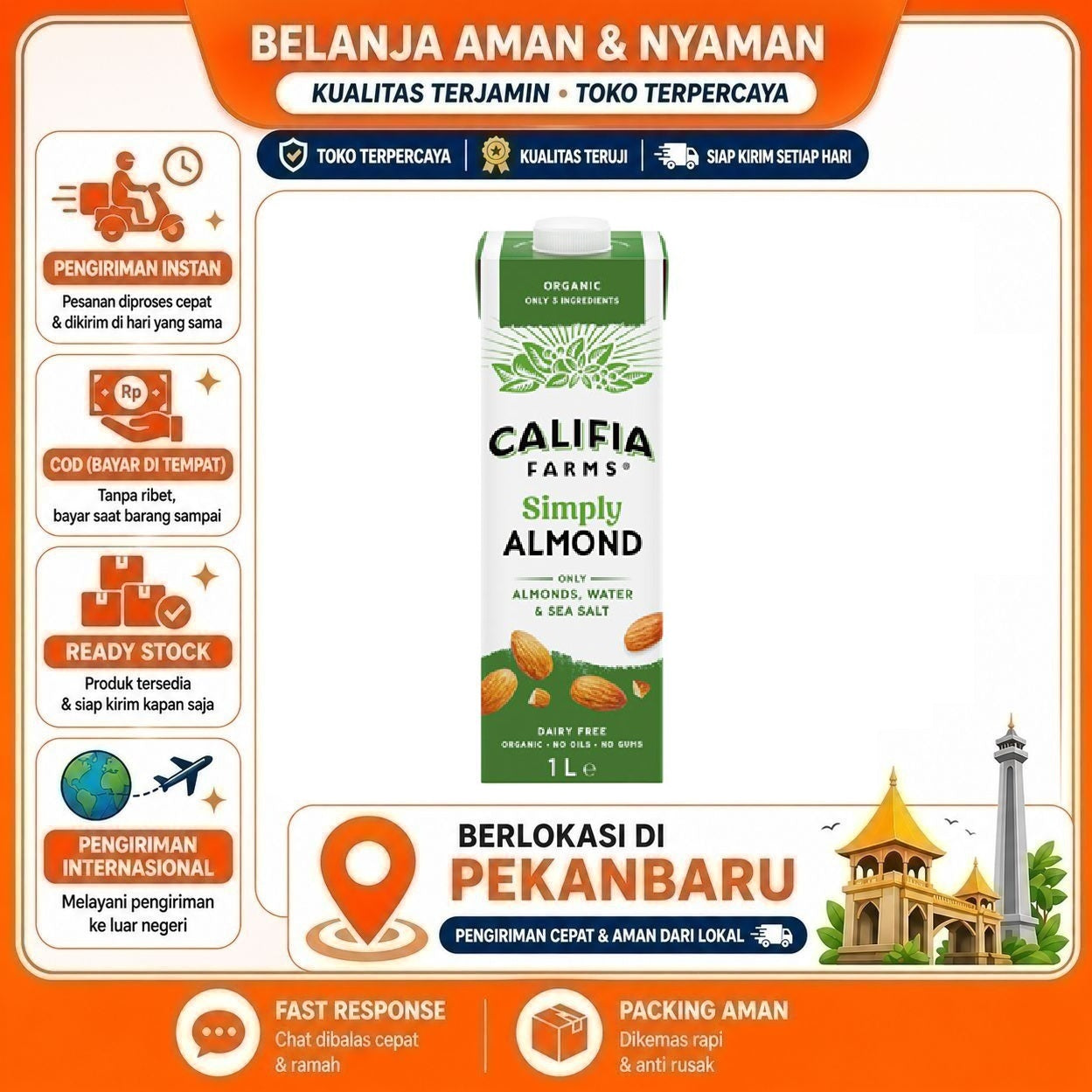 [SDW] pekanbaru/1 Liter Califia Farms Simply Almond Organic Drink Dairy Free Minuman Organik Halal