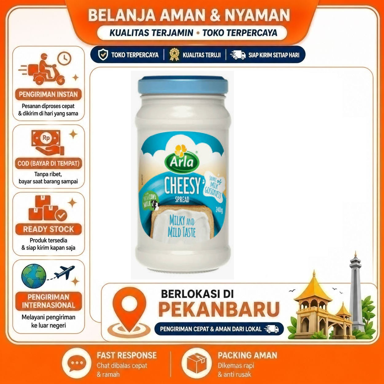 Pekanbaru 240 gr Arla Cheese Spread Milky And Mild Taste Olesan Keju Selai Roti Sandwich Kue