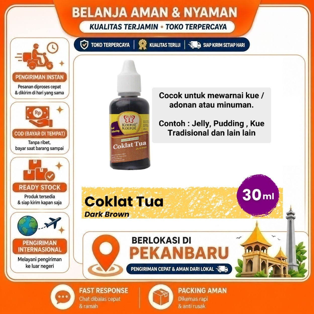 [SDW] pekanbaru/30ml Koepoe Koepoe Pewarna Makanan Coklat Tua Dark Brown Cake Food Colouring Halal