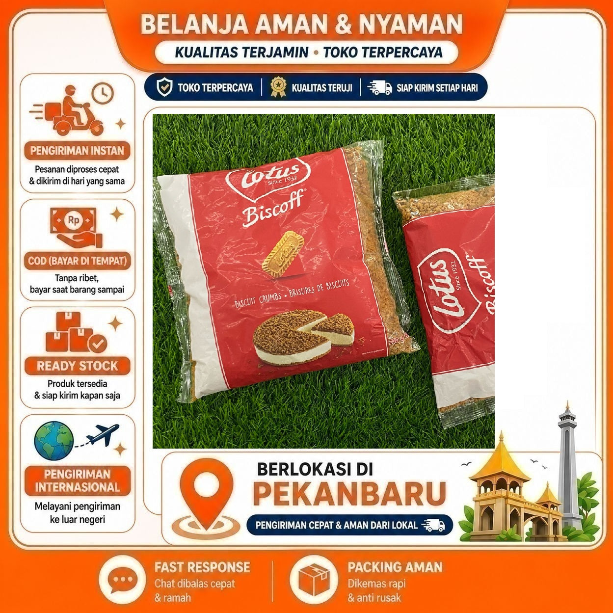 [SDW] pekanbaru/750 Gram Lotus Biscoff Biscuit Crumble Remahan Biskuit Halal Manis, Halal, Serbaguna