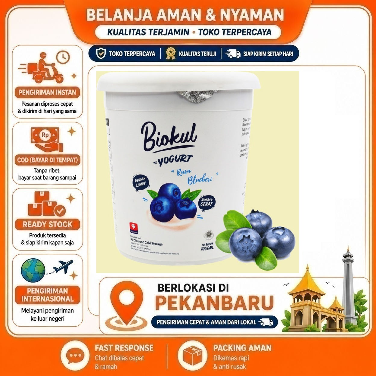 [SDW] pekanbaru/1 kg Biokul Yogurt Rasa Blueberi Rendah Lemak Sumber Serat Halal 1000ml Blueberry