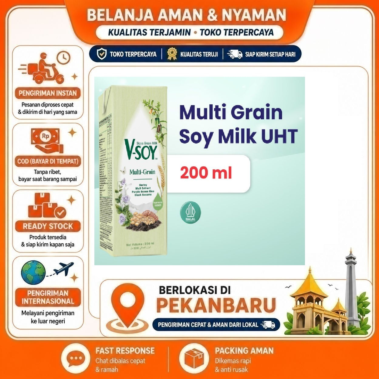 [SDW] pekanbaru/200ml V-Soy Multi Grain Soya Bean Milk Minuman Nabati Susu Kacang Kedelai Soybean