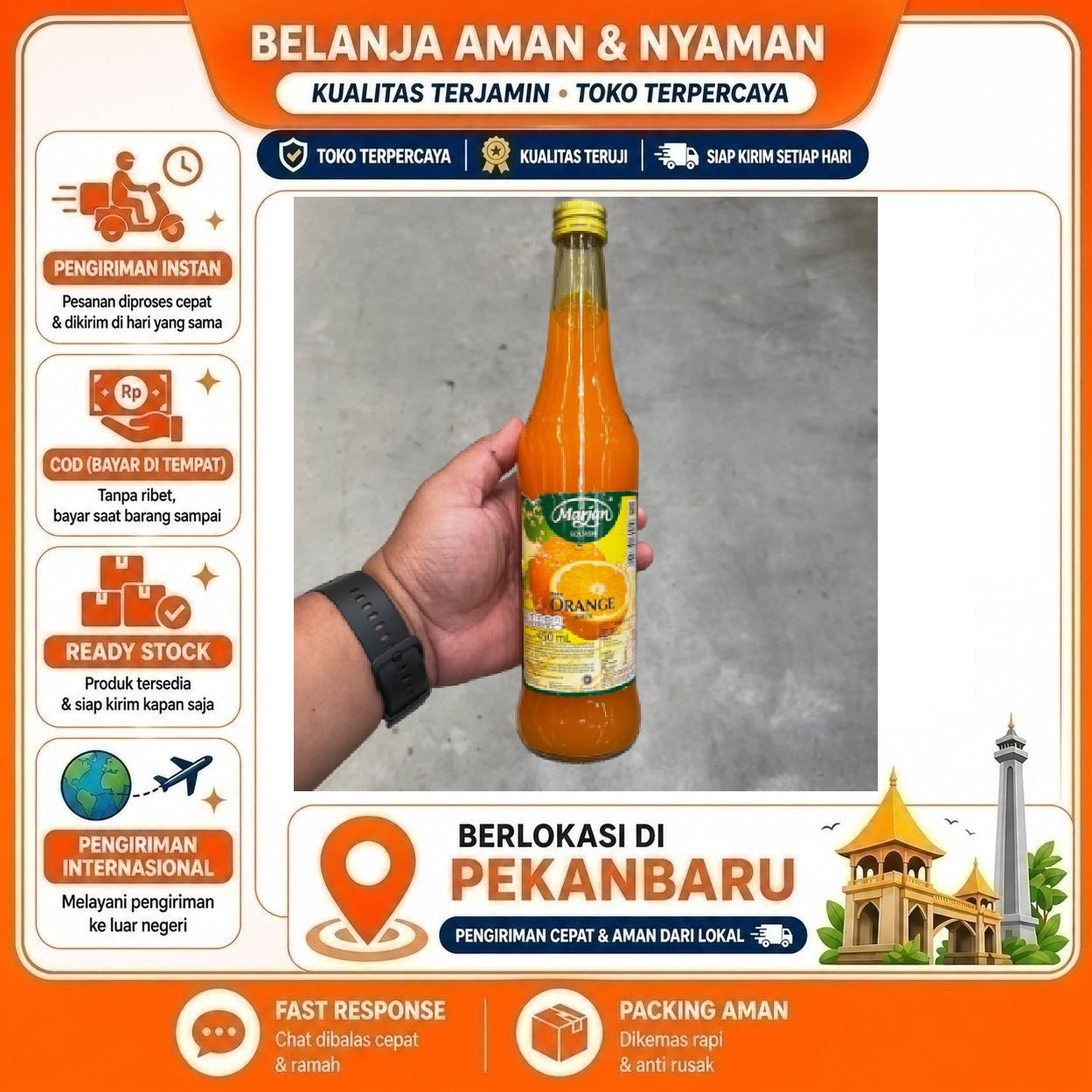 [SDW] pekanbaru/400ml Marjan Squash Sirup Rasa Buah Jeruk Orange Bahan Minuman Syrup Kemasan Halal
