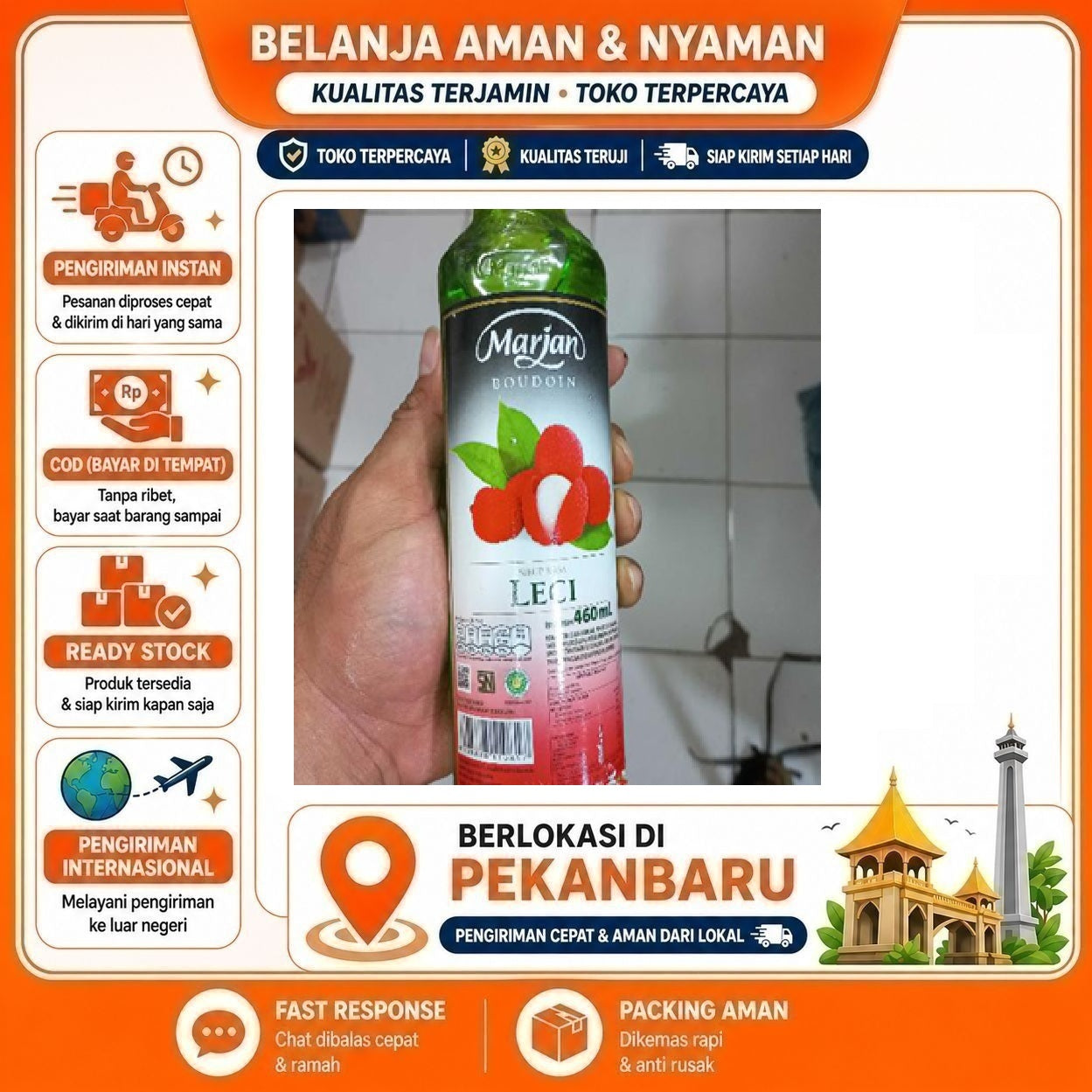 [SDW] pekanbaru/460ml Marjan Boudoin Sirup Rasa Leci Lychee Syrup Bahan Minuman Buah Segar Halal
