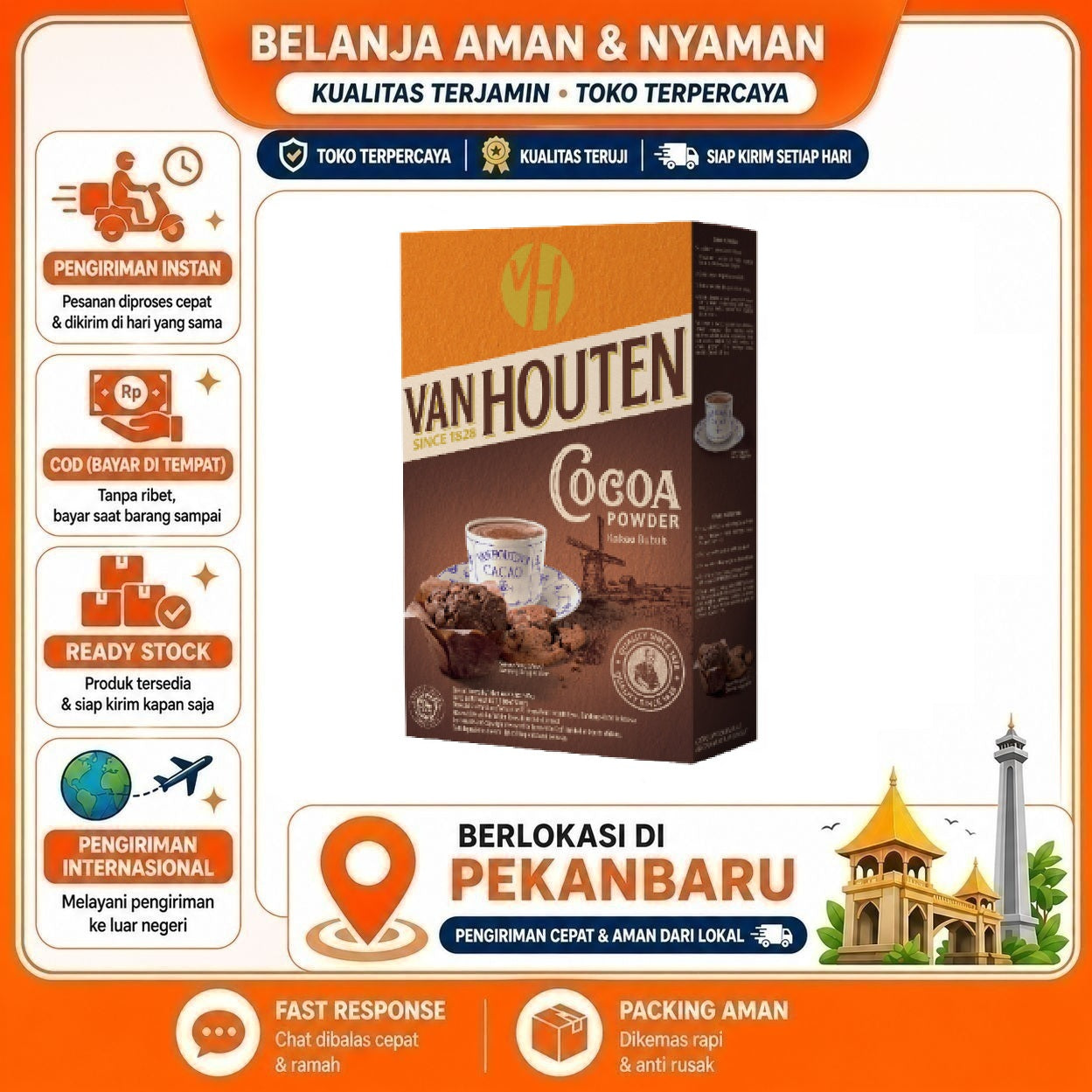 [SDW] pekanbaru/Van Houten Cocoa Powder 40g Bubuk Kakao Kaya Rasa, Aroma Nikmat, Tekstur Halus Halal