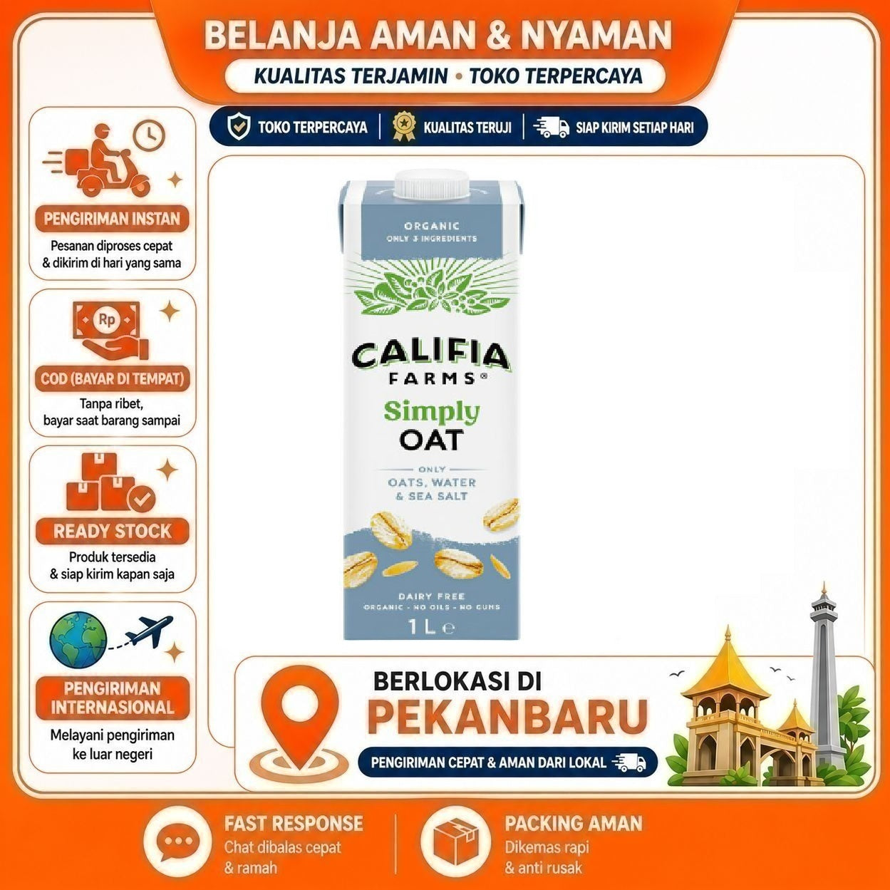 [SDW] pekanbaru/1 Liter Califia Farms Simply Oat Organic Dairy Free No Oils No Gums Minuman Organik
