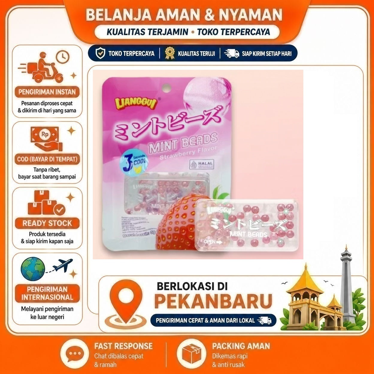 [SDW] pekanbaru/Lianggui Permen Mint Mutiara 1 Saset 3 gr Rasa Stroberi Blueberi Anggur Grape Halal