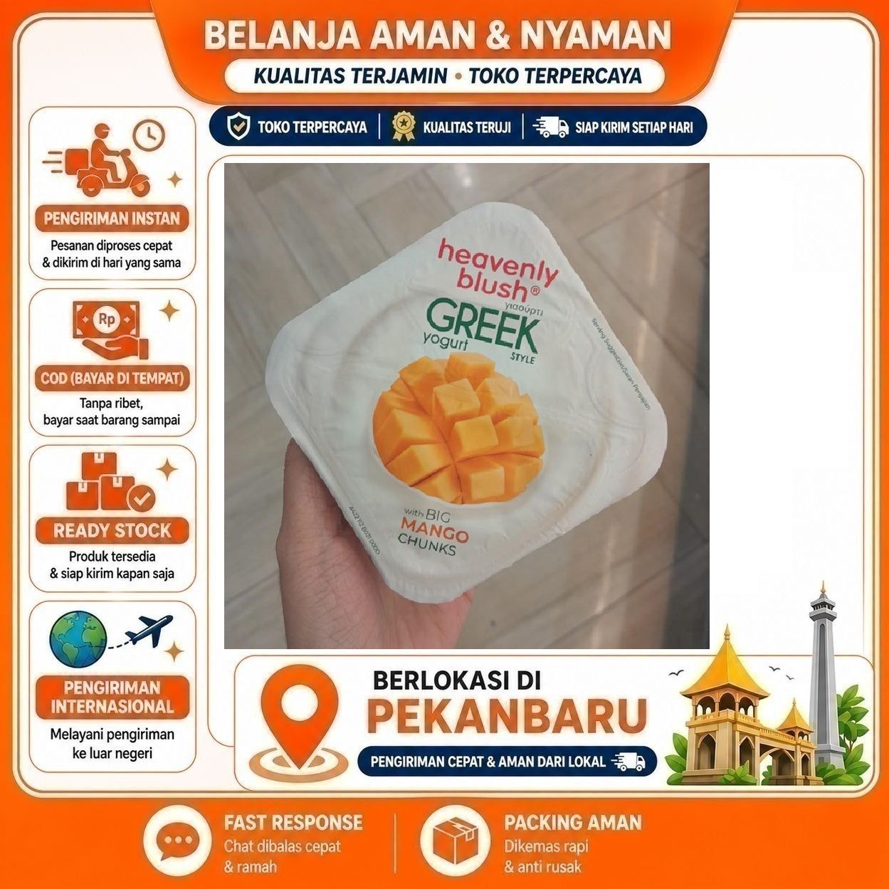 [SDW] pekanbaru/100 gr Heavenly Blush Greek Style Yogurt Mango Flavor Yoghurt Rasa Buah Mangga Halal