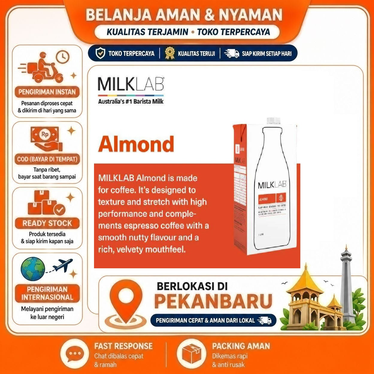 [SDW] pekanbaru/1 Liter Milklab Almond Beverage Drink Susu Kacang Almond Rasa Gurih Untuk Kopi Latte