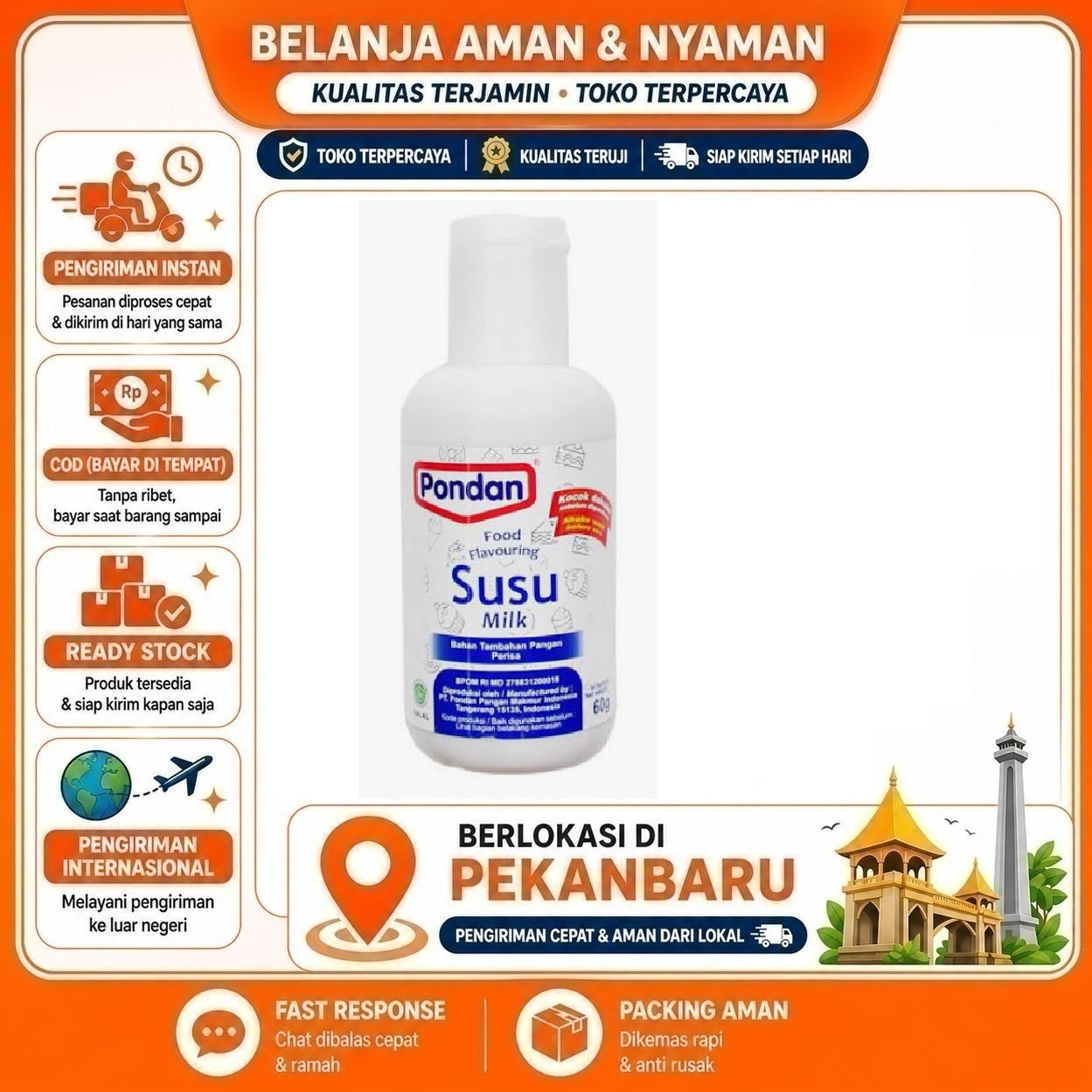 [SDW] pekanbaru/60ml Pondan Food Flavouring Milk Rasa Susu Bahan Campuran Perisa & Pewarna Halal
