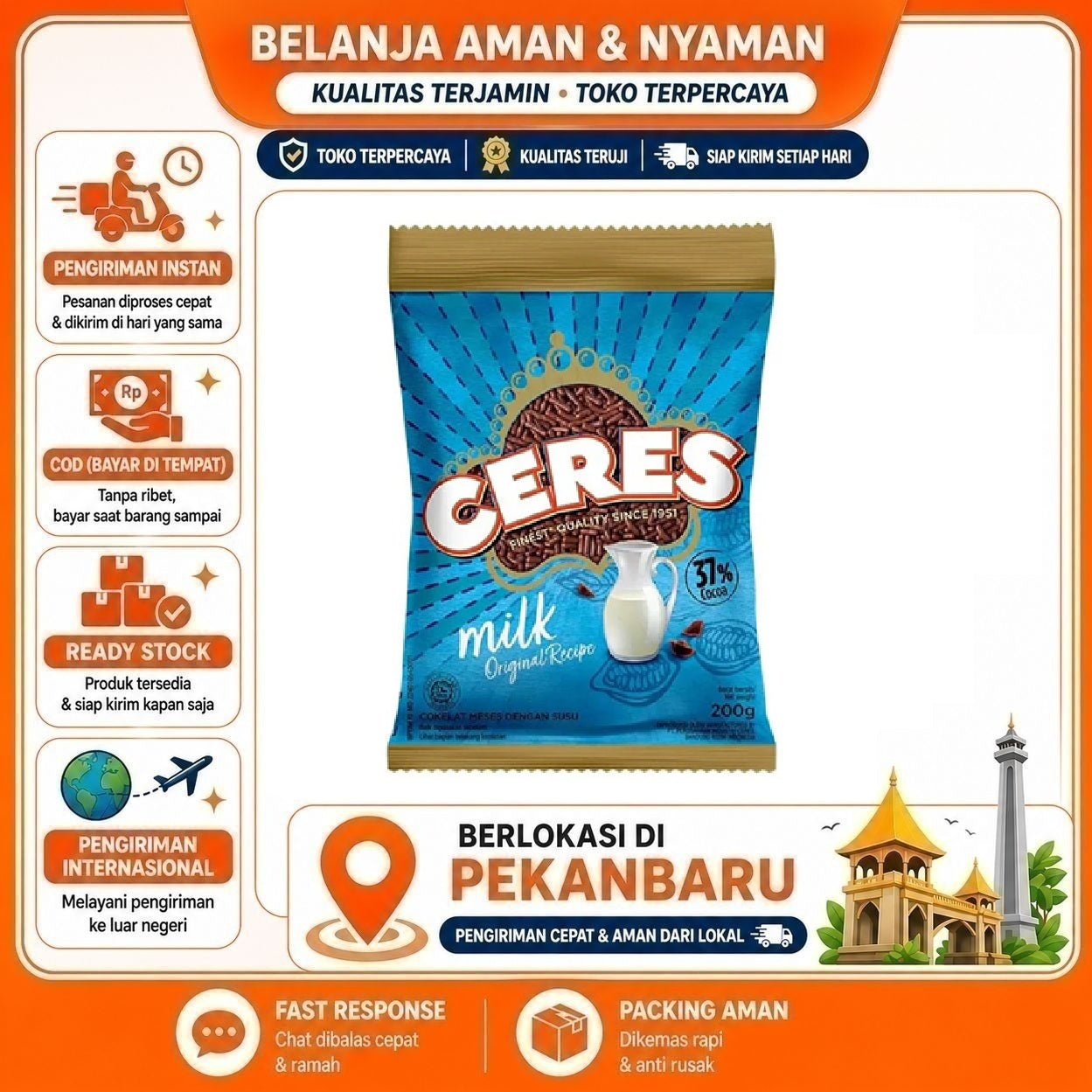 [SDW] pekanbaru/200 Gram Ceres Milk Chocolate Cokelat Meses Dengan Susu Bahan Dekorasi Kue Roti Cake