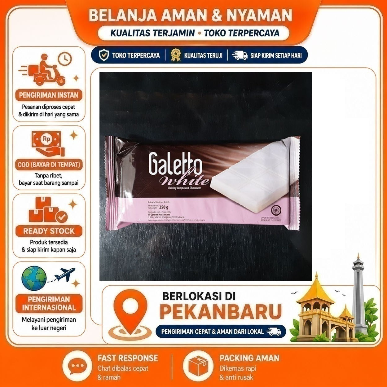 [SDW] pekanbaru/250 Gram Galetto White Baking Compound Chocolate Cokelat Putih Bahan Dekorasi Kue