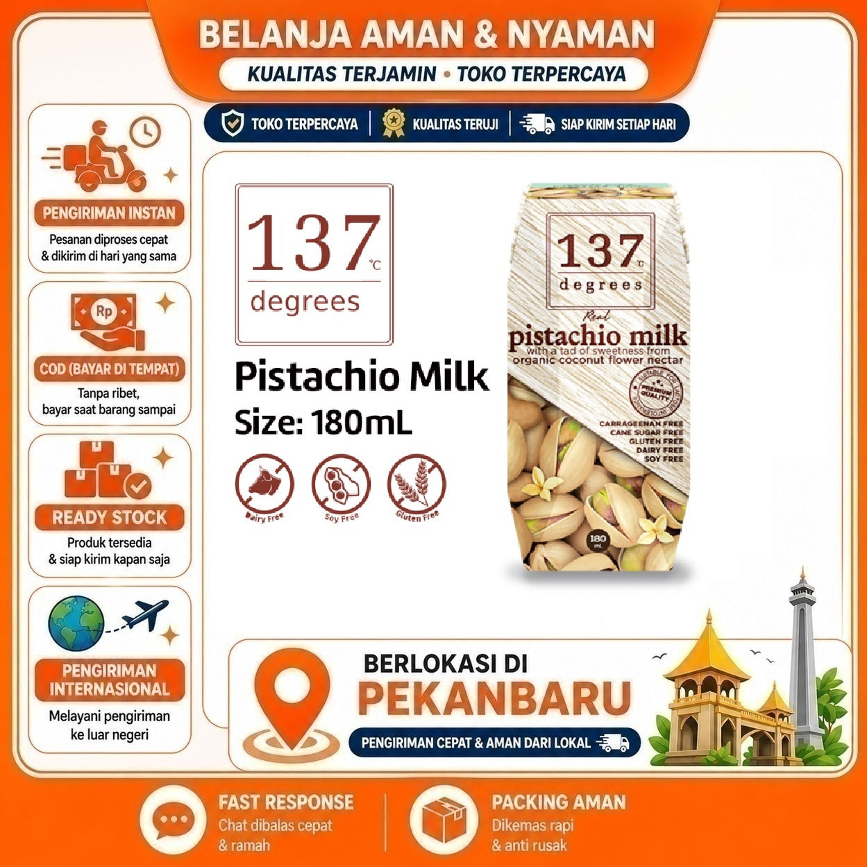 [SDW] pekanbaru/180ml 137 Degrees Pistachio Milk Beverage Drink Minuman Susu Non-Dairy Kacang Halal