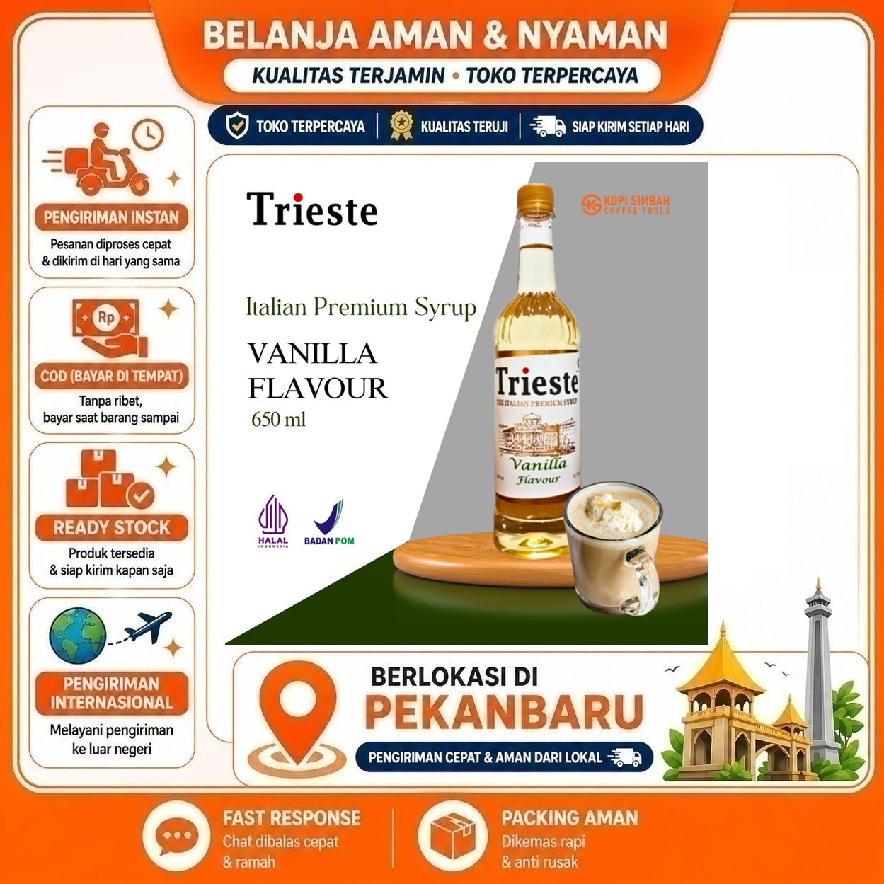 [SDW] pekanbaru/650ml Trieste Vanilla Flavour The Italian Premium Syrup Sirup Minuman Vanila Halal