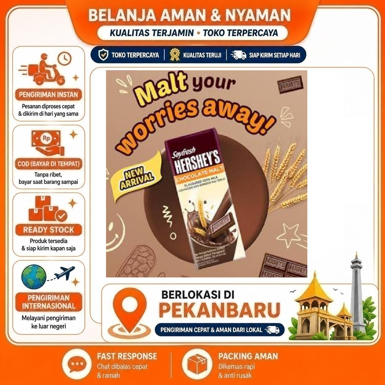 [SDW] pekanbaru/236ml Soyfresh Hershey's Chocolate Malt Flavored Soya Choco Milk Susu Kacang Coklat
