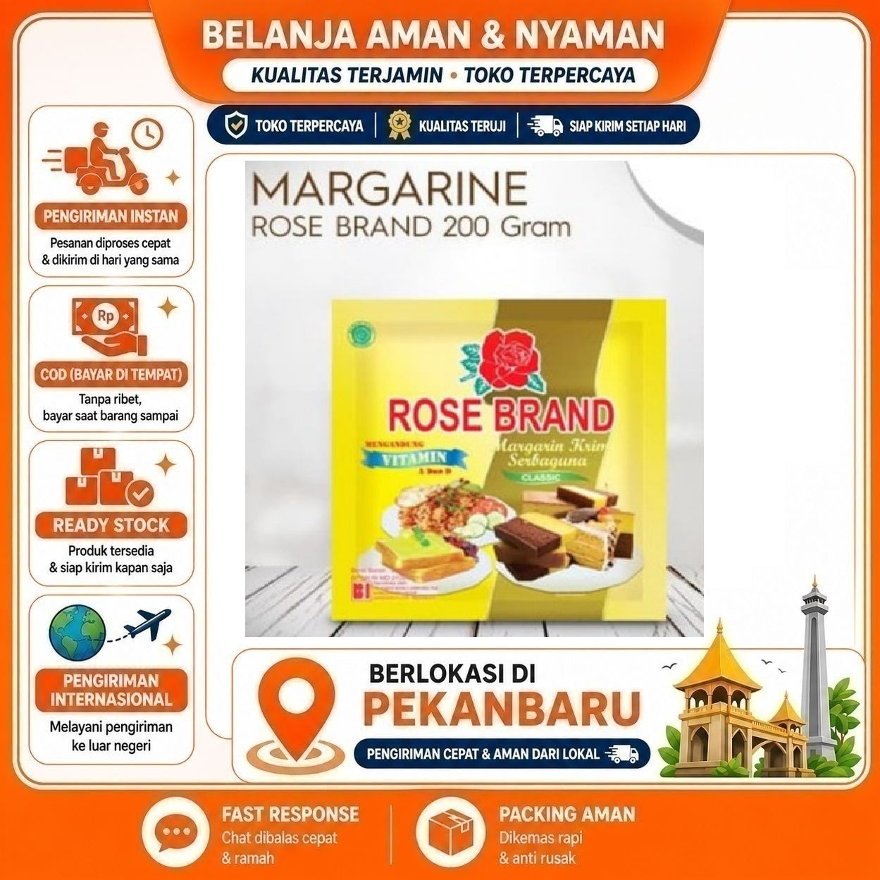 [SDW] pekanbaru/Margarin Rose Brand Serbaguna 200g Lemak Nabati Sehat, Kemasan Praktis, Multifungsi