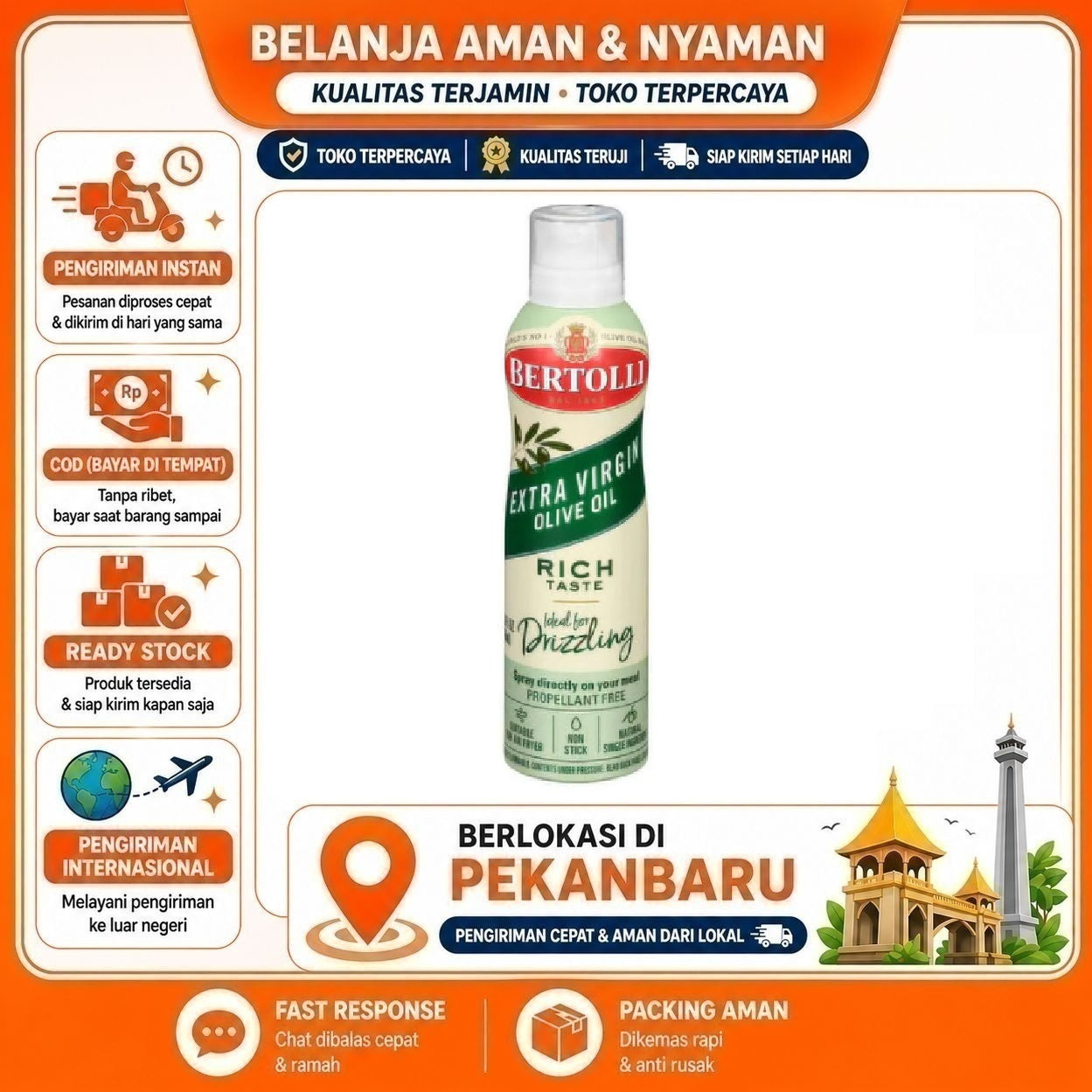 [SDW] pekanbaru/145ml Bertolli Extra Virgin Olive Oil Rich Taste Spray Ideal For Drizzling Minyak